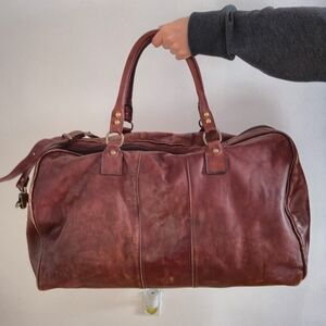 Large Saga  Brown/ Burgandi  Leather Travel Bag - Made in Canada